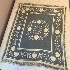 Woven‎ Reversible Throw Blanket Blue White Heart Vine 45x55 Country  Farmhouse